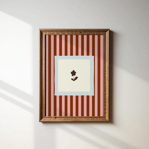 Maroon Daisy Floral Line French Country Decor Wall Art
