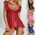 thumbnail image 2 of VISALY Transparent Lace Pajama Set: Matching Nightgown & Underwear, Sleepwear Ensemble, Black,L, 2 of 5
