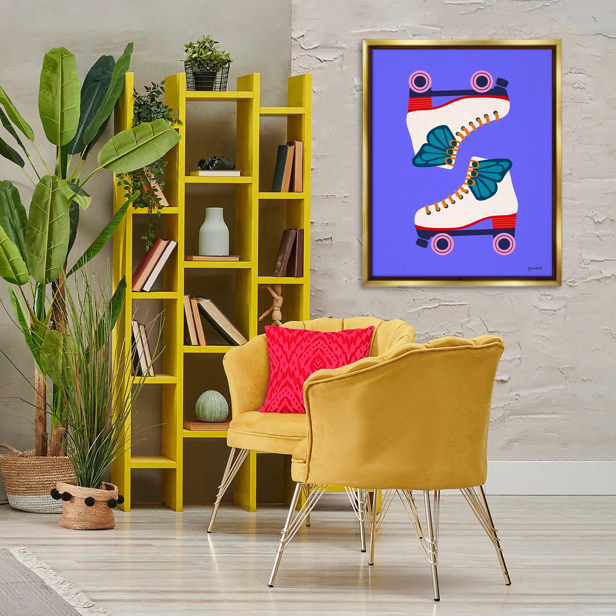 Stupell Industries Bold Roller Skates Entertainment Painting Gold Floater Framed Canvas Art Print Wall Art, 25 x 31
