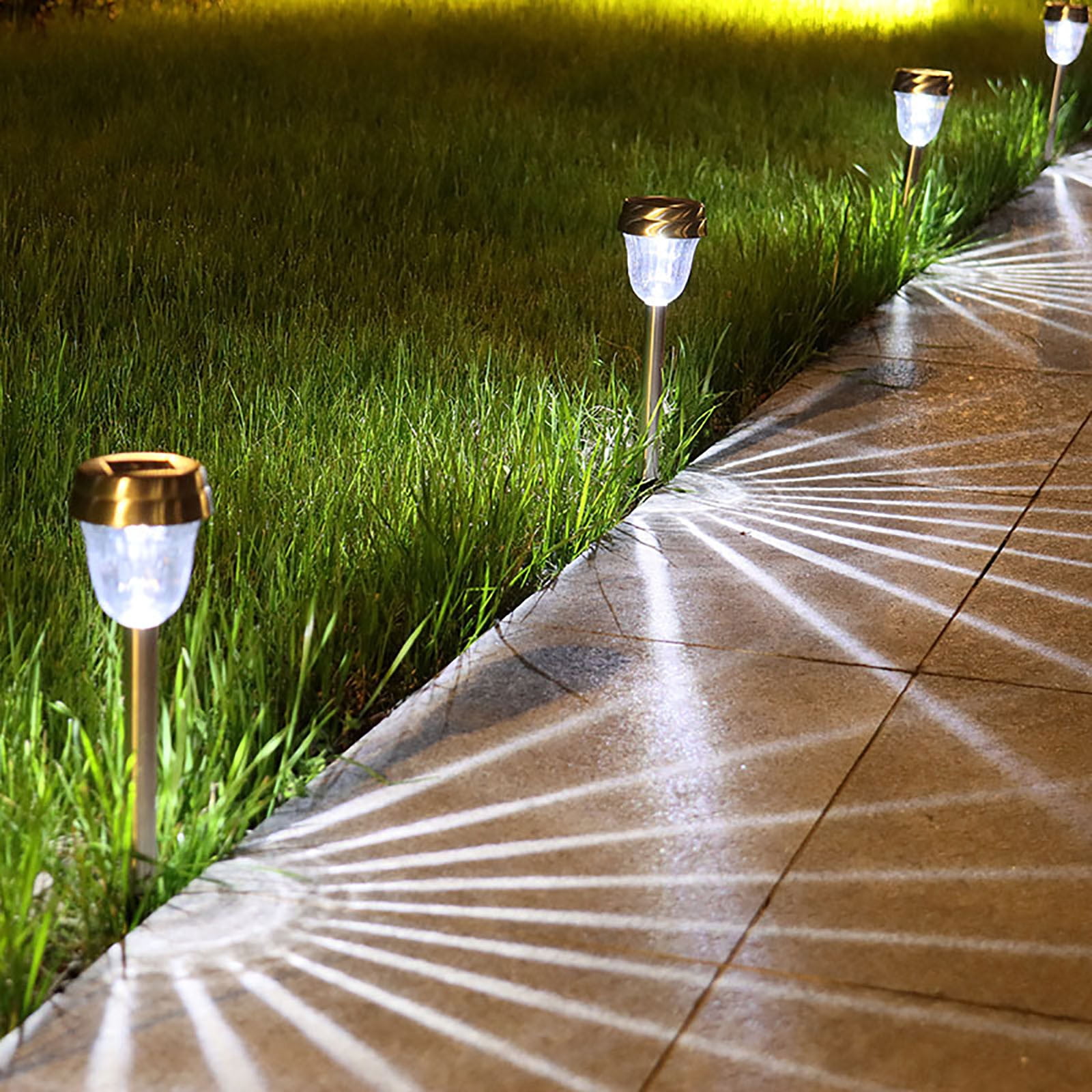 Vacemry Stainless Steel Solar Lights, 6-Pack Outdoor Solar Powered Garden Lights with Steel Lampshade, Waterproof LED Pathway Lights for Patio, Yard, and Walkway, Automatic On/Off