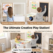 Jolie Vallee 3 in 1 Kids Art Table and Chair Set, Easel Table for Kids, Toddler Craft and Play Wood Activity Desk with Adjustable Height Double-Sided Magnetic Easel, Paper Roll, Book Shelves