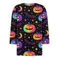 thumbnail image 5 of Halloween Shirts Women Plus Size Funny 3/4 Sleeve Pullover Horror Pumpkin Bat Printed T Shirts Spooky Button V Neck Tops Holiday Three Quarter Length Blouses, S, 5 of 5