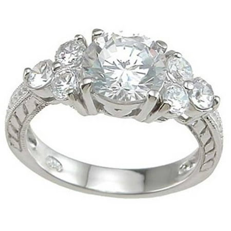 CZ Sterling Silver Rhodium Finish Prong Wedding Ring