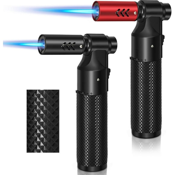 Kitchen Blowtorch (2 pcs), Adjustable Jet Flame, Refillable Butane Gas, Windproof Blowtorch Lighter for Creme Brulee, Grilling, Baking (WB-hb3, Black+Red, ABS)