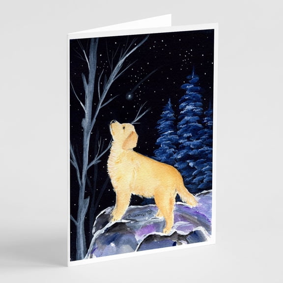 Starry Night Golden Retriever Greeting Cards and Envelopes Pack of 8