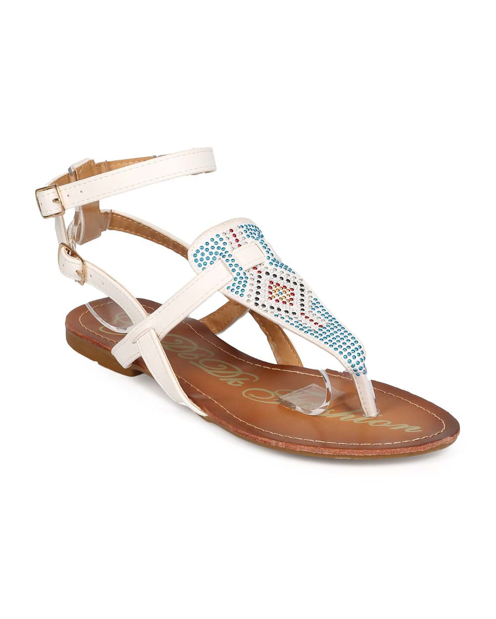 Women Golden Chain T-Strap Gladiator Comfort Cushioned Slingback Thong Sandals