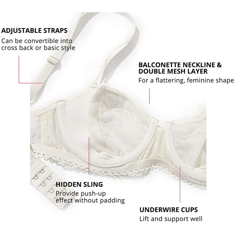 DOBREVA Women's Balconette Bra Sexy Lace Demi Underwire Shelf Plus Size Lightly  Padded Wide Straps Beige 32B : : Clothing, Shoes & Accessories