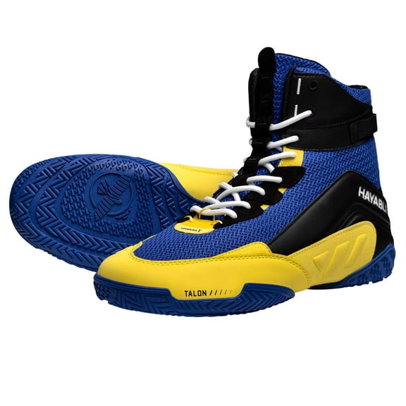 Hayabusa Talon Boxing Shoes for Men and Women Lace Up Lightweight Mid High Top - Blue/Yellow, 11