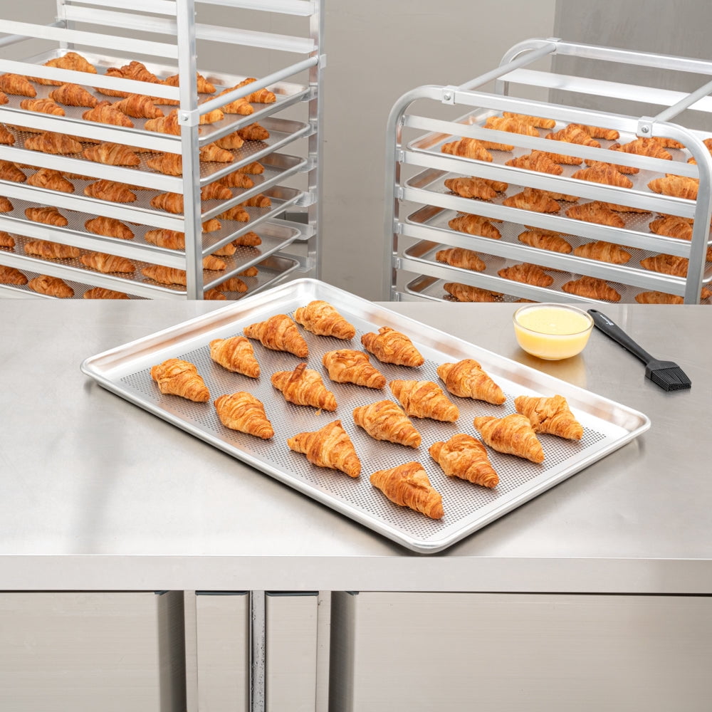 Restaurantware-Met Lux 26 x 18 x 1 Inch Baking Sheet Pan, 1 Perforated High Temp Baking Sheet - Full-Size, Freezable, Silver Aluminum Potato Chip Baking Tray
