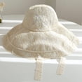 thumbnail image 4 of CoCopeaunts Summer Ladies Bucket Hats Wide Brim Sunscreen Beach Sun Hat Fashion Ruffles Fisherman Hat with Lace Neck Drawstring, 4 of 8