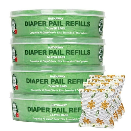 Diaper Pail Refills for Diaper Genie Pails, 1088 Count, 4-6 Months Supply (Green), Includes 4 Packs of Natural Bamboo