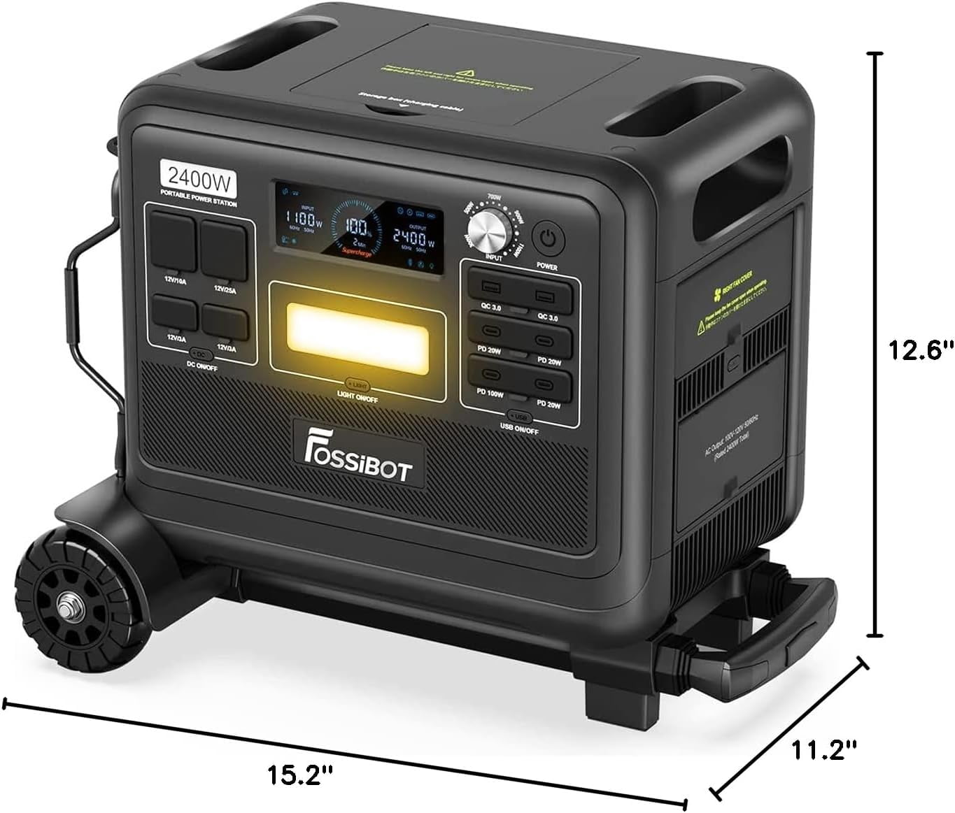 FOSSiBOT Portable Power Station 2048Wh/2400W LFP Battery Solar Generator with Hand Truck for Home Backup Outdoor
