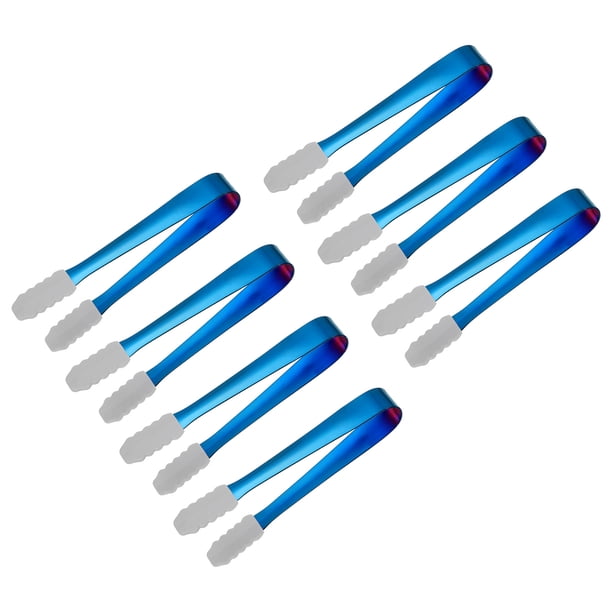 Servir Pinzas, 7uds 5,3 Pulgadas - Inoxidable Acero Hielo Pinzas con Silicona Cabeza, Pequeñas Pinzas para Aperitivos, Azúcar, Postres, Bar, Café (Azul)