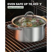 Cook N Home Basics Stainless Steel Cookware Set with Glass Lids, Heavy Duty Pots and Pans Set, Stay-Cool Silicone Handles, Induction Compatible, 6-Piece