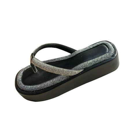 

OAVQHLG3B Women s Shoes Trendy Minimalistic Rhinestone Glossy Clip Toe Thick Bottom Sandals Slippers Flip Flop