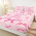 thumbnail image 4 of Manfei Letter A Initial Full Size Sheets For Kids,Pink Plaid Bow Bed Sheets For Girls,4pcs, 4 of 6