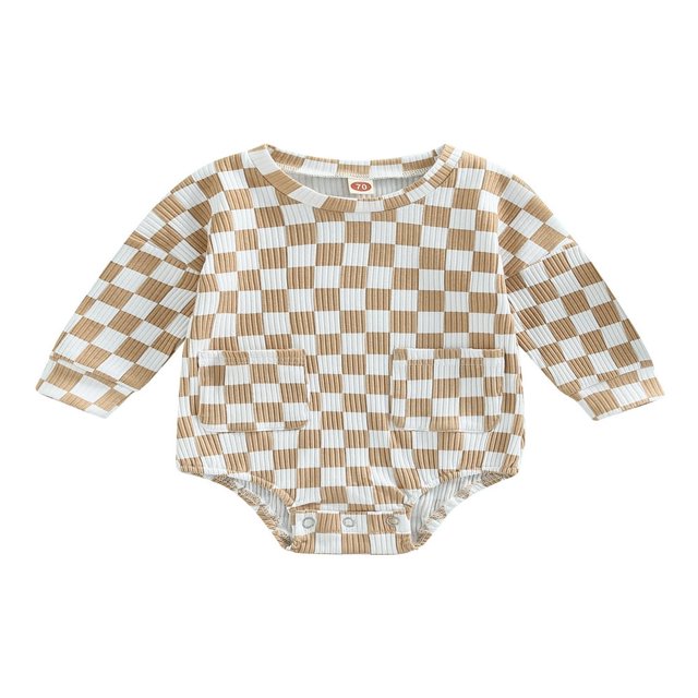 PENGXIANG Bébé Casual Manches Longues Barboteuse Mode Damier Imprimé Col Triangle Combinaisons avec Poches