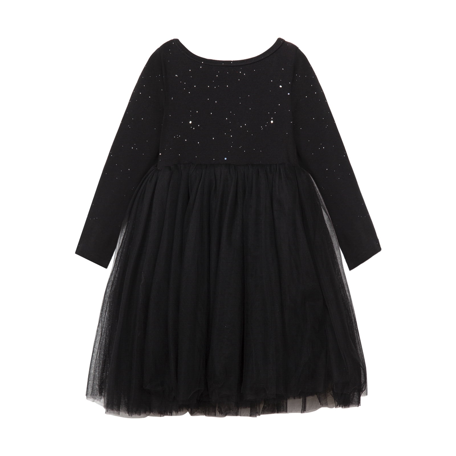 LittleSpring Toddler Black Dress Long Sleeve Girls Tutu Dress Crewneck  Sparkle Solid Black 3T - Walmart.com