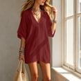 thumbnail image 6 of Omexry Vacation Dresses Women's Solid Color Half Sleeve Collared Mini Dress Casual Summer Dress, 6 of 9