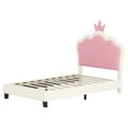 thumbnail image 4 of HSUNNS Twin Size Girl Bed with Crown Headboard, Soft PU Upholstered Princess Platform Bed Frame, No Spring Box Needed, Easy Assembly, Cream+Pink, 4 of 10