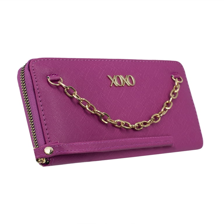 XOXO Women's Small Deep Green Saffiano Leather Sleek Zip