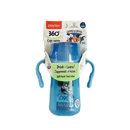 Playtex 360 Degree Spoutless Spill Proof Cup, Stage 1, 9M+, DC Super Friends, BPA Free, 10 Oz