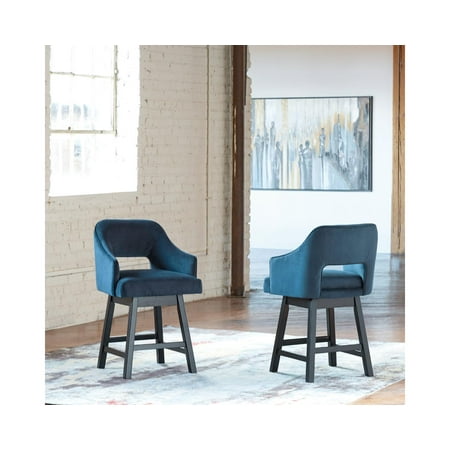 Signature Design by Ashley Tallenger Upholstered Swivel Barstool Set of 2, Blue/Dark Brown