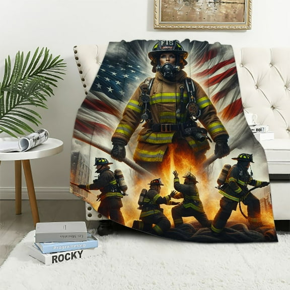 YANMS Firefighter Blanket Fireman Gifts for Men Fire Fighter Fire Blanket Soft Fuzzy Warm Plush Flannel Throw Blankets for Sofa Couch Bed
