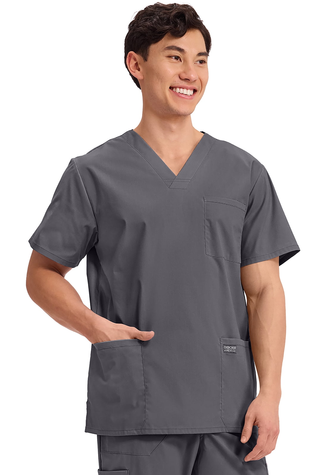 Cherokee Workwear Professionals Scrubs Top for Men V-Neck WW695, XL, Pewter