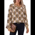 thumbnail image 3 of Suéter de Cuello Redondo de Larga para Mujer, Estampado de Otoño, Jersey de Punto de Gran Tamaño, Ropa de Moda Camello M, 3 of 10