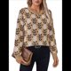 thumbnail image 3 of Suéter de Cuello Redondo de Larga para Mujer, Estampado de Otoño, Jersey de Punto de Gran Tamaño, Ropa de Moda Camello M, 3 of 10