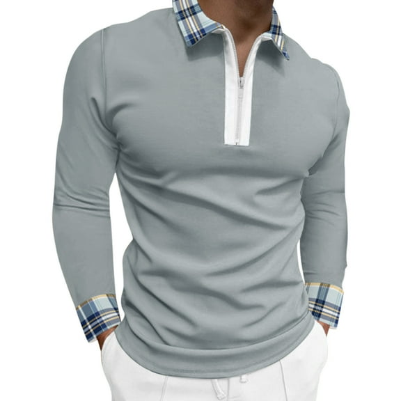 Ketyyh-chn99 Shirts for Men Long Sleeve Performance Moisture Wicking Polo Shirt Golf Tennis Grey,L