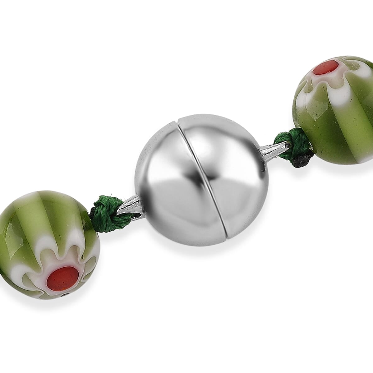 Green Color Murano Style Beaded Necklace with Pixiu Charm in Goldtone 20 Inches