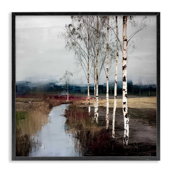 Stupell Industries Transitional Birch Creek River Black Framed Giclee Art, 12 x 12, by Kim Curinga