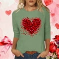 thumbnail image 2 of asdoklhq Love Heart Print T-Shirt Women Day Printed 3/4 Sleeve Crew Neck Fashion Pullover Tops T-Shirt Green 2X, 2 of 5