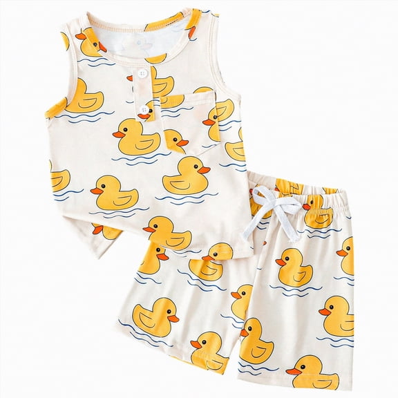 TOWED22 Toddler Baby Boy Summer Clothes 2pcs Outfits Sleeveless Top Tee Graphic Drawstring Shorts Breathable Set(White,12-18 M)