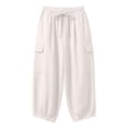 thumbnail image 6 of Hfnxid Women Cargo Pants Loose Fit Stretch Sweatpant Fashion Solid Color Althetic Trouser Boho Fashion Beach Genie Pants Beige S, 6 of 6