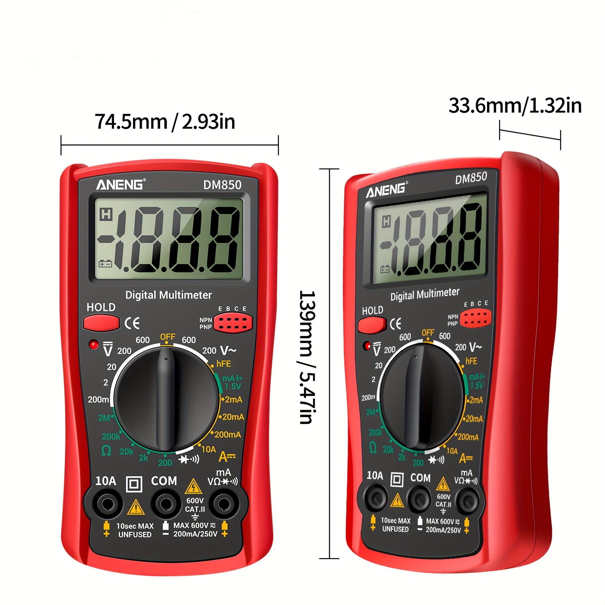 TKDMR Digital Multimeter Tester 1999 Counts with DC AC Voltmeter and Ohm Volt Amp Meter; Measures Voltage, Current, Resistance, Continuity and Diode, black、red
