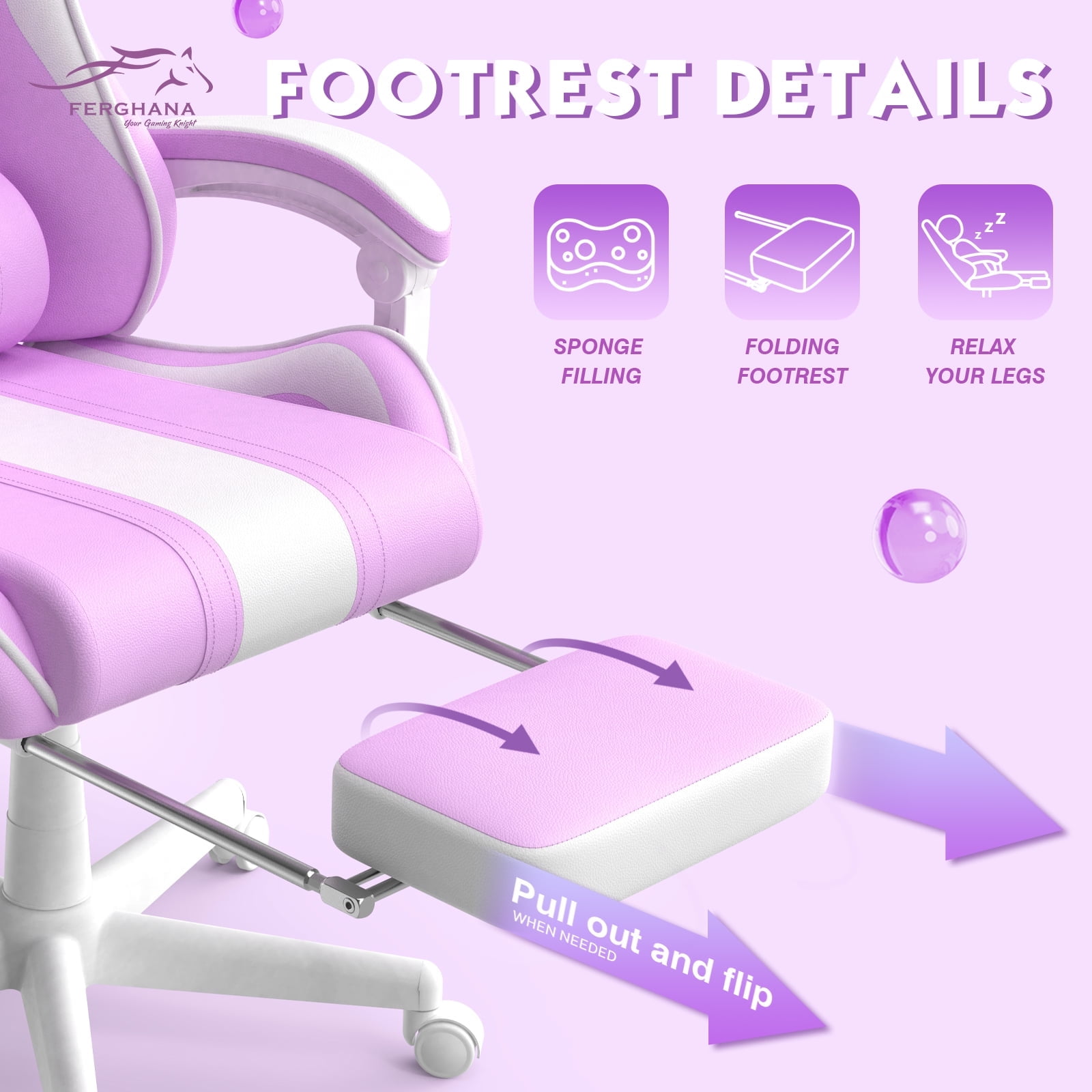 SOONTRANS Purple Gaming Chair, High Back Gamer Chair with Footrest for Adult Girl, Reclining Adjustable Game Office Chairs Massage Pillows