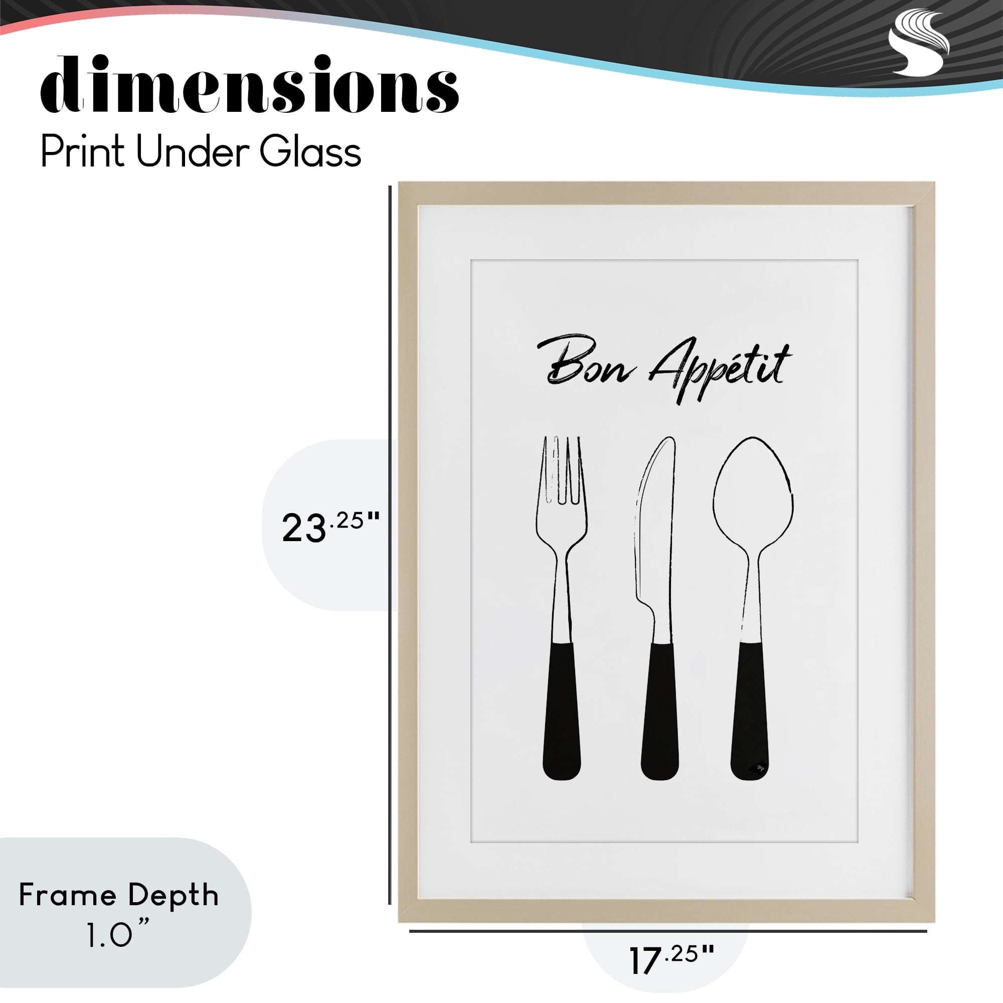 Stupell Industries Bon Appetit Fork Knife Spoon Birch Framed Print Under Glass, design by Martina Pavlova