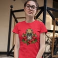thumbnail image 3 of Tee Hunt Christmas Calavera T-Shirt Sugar Skull Holiday Spirit Mistletoe Women's T-Shirt Tee, Red, 3X-Large, 3 of 5
