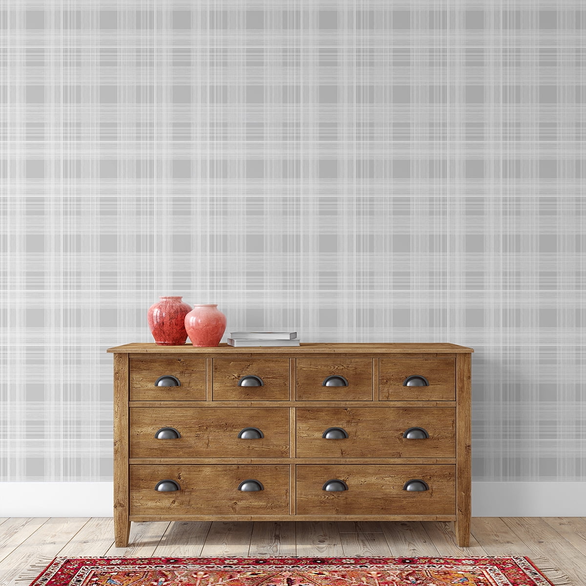 Stacy Garcia Home Harbor Grey Rad Plaid Peel and Stick Wallpaper