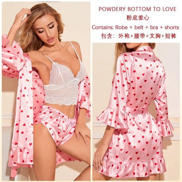 Pijama sexy de verano para el hogar, camisón de rayas, bata de baño de seda artificial con estampado de leopardo, traje de tres puntos 037