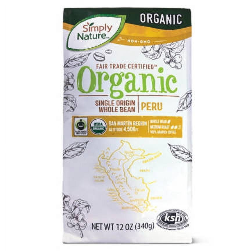 Organic Peru Whole Bean Medium Roast Coffee, 12 oz- Pack of 2