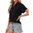 thumbnail image 4 of Fantaslook Womens Button Down Shirts Cotton Linen Short Sleeve Shirt Lapel Work Blouses Casual Summer Tops with Double Pockets, 4 of 11