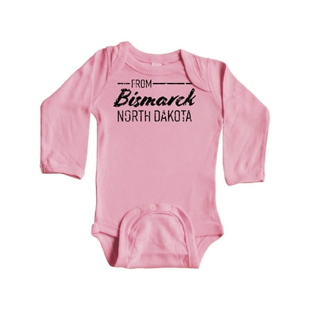 

Inktastic From Bismarck North Dakota in Black Distressed Text Gift Baby Boy or Baby Girl Long Sleeve Bodysuit