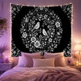 thumbnail image 2 of Two Birds Perched on Branch in Wreath Against Black Background, Mystical Folk Art for Nature Lovers, Botanical Line Art Decor, Anniversary Gift, Tapestry Wall Hanging for Bedroom and Living Room, 2 of 7