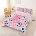 thumbnail image 2 of Manfei Football Ball Sport Queen Comforter Set,Monogrammed K Design Comforter Sets Queen,Pink Reversible,3-Piece,1 Comforter and 2 Pillowcases, 2 of 7