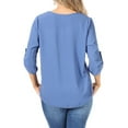 thumbnail image 3 of Women's Casual Round Neck Top Blouse with Roll Tab Sleeve Made in USA, 3 of 6