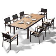 Higold - Heck 9 Pieces Extendable Patio Dining Sets, Grade A Teak, 94.5" L Outdoor Table and 8-Seater Retractable Chairs, Space Alu Frame